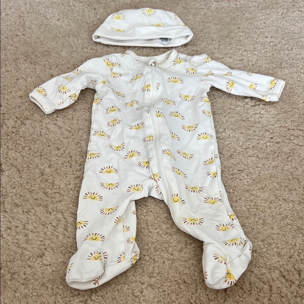 White and Yellow Elephant Print Footie One Piece